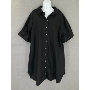Old Navy Black Shirt Dress Sz 2X Preppy Office Academia Sustainable Minimalist
